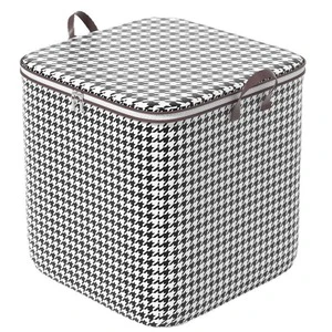 Fashion Houndstooth Eco-Friendly Clothing Organizer Storage Bag Foldable Wardrobe Box with Handles