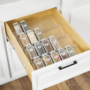 4 Tier Clear Acrylic Spice Drawer Organizer Slanted Step Storage Shelf for Kitchen Cabinet Seasoning Jar Holder Bulk Wholesale