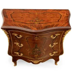 Classic Wooden Chest of Drawers with Hand Painted Floral Inlay and Gold Bronze Details French Luxury Design