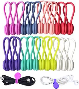 Eco-Friendly Magnetic Reusable Silicone Cable Organizers Custom Logos Flexible Earphone Holders Clips Cover Strong Tensile