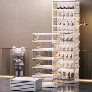 Double Row Foldable PP Shoe Organizer Box Shoe Rack Box for Sneaker Boot,Shoe Cabinet for Closet Apartments Small Spaces Bedroom