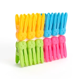 Colorful and Rabbit Design Set of 12pcs Plastic Clothespin Household Clips Windproof Plastic Clip