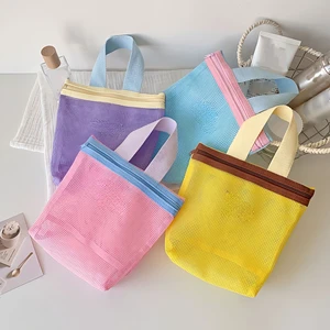 New Ins Portable Multi Functional Zipper Toilet Storage Bag Cute Travel High Capacity Makeup Pouch Mesh Cosmetic Bag for Custom