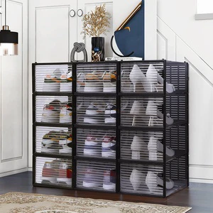 Crystal Style Drop Front Storage Box With Light Shoe Box Storage Stackable Shoe Storage Box