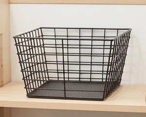 Premium Black Metal Wire Storage Basket Rectangle Modern Design Stackable Multi Purpose Neatening Solution