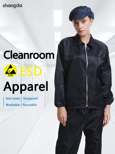 Shangda Anti-Static ESD Garment 100% Polyester Conductive Filament Dust-Proof Rate 92-95% Safety Coverall for Cleanroom