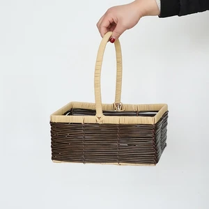 Horizontal Woven Large Rectangular Gray Flower Basket For Holding Flowers And Arranging Flower Bouquets Valentine's Day