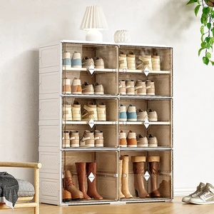Clear Magnetic Plastic Foldable Shoe Box Stackable Organizer for Sneakers and Boots