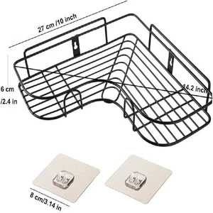 A Premium Adhesive Metal Bathroom Corner Rack Storage Shelf Stainless Steel Organizer Black Finish Wall Mounted Single Pack