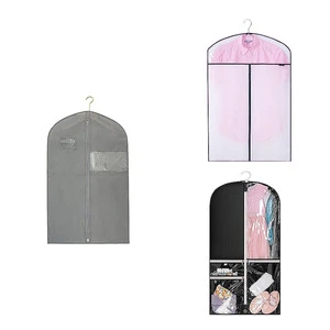 Dustproof Non-woven Fabric Black Hanging Clothing Covers Garment Suit, Dress Jacket Clothes Coat Protector Bag/