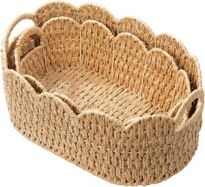 Wicker Scalloped Basket Woven Storage Baskets For Shelves,Closet,Laundry,Towels,Toys, Storage Basket For Organizing