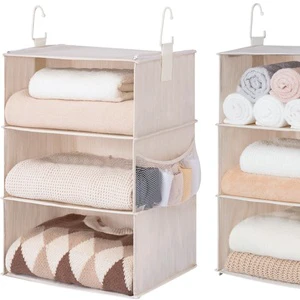 Foldable Extra-deep Hanging Wardrobe Storage Bag with 2 Mesh Pockets-Sturdy Durable for Clothes Hats Dorm Rooms & Living Rooms