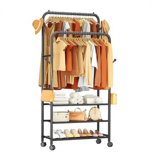 Multifunctional Mobile Floor-Standing Clothes Rack Balcony Use Coat Stand For Household