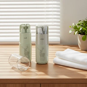 Modern Cylinder Toiletry Storage Cup with Built-in Mirror and Comb for Hotel and Guesthouse Use