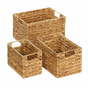 Premium Handwoven Water Hyacinth Seagrass Rattan Storage Basket Set Of 3 Space Saving Organizer Wholesale Vietnam Factory