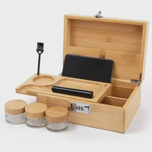 Customized Large Bamboo Storage Box Combination Lock Glossy Finish Multifunction Modern Design Rectangle for Christmas Father