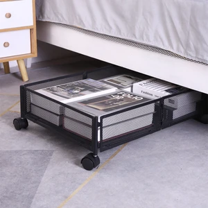Foldable Metal Storage Basket Wheels Under-Bed Clothes Organizer Bed Storage Containers for Bedroom Organization