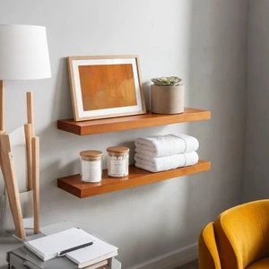High-quality Walnut Wood Floating Wall Rack Heavy Antique-style Wall Rack with Hidden Support for Bathrooms and Living Rooms