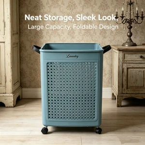 MONR Plastic PP Eco-Friendly Collapsible Large Capacity Folding Laundry Basket Wheels For Multi-Purpose Use Bathroom Bedroom