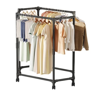 Multifunctional Movable Detachable Rust-Proof Hexagonal Metal Clothes Drying Rack Locking Wheels Space Saving For Bedroom