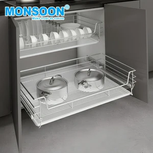 Kitchen Hardware Cabinet Organizer Multi-Function 20kg Load Stainless Steel Kitchen Cabinet Pull Out Four Side Baskets
