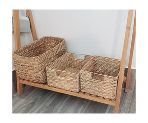 OEM Competitive Price Basket Wholesale Water Hyacinth Woven Grass Storage Laundry Basket with Portable Handles