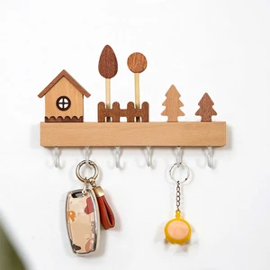 Creative and Cute Wooden Hooks Home Wall Decoration Hook Storage Entrance Wall Key and Name Tag Storage