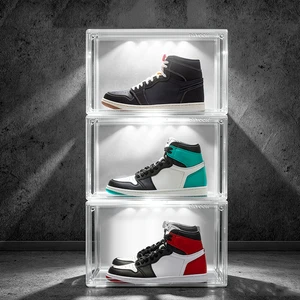 DAYOOH Modern Led Shoe Display Box Light Drop Front Side Sneaker Container Acrylic Stackable Foldable Shoes Box Rack for Closet