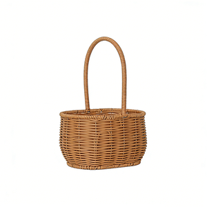 Natural Color PP Rattan Woven Flower Basket With Handle Rustic Rattan Basket For Outdoor Garden & Patio