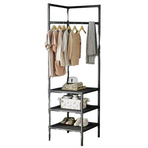 Multi-Function Metal Coat Rack with Double Tiers Bedroom Corner Hanging Clothes Hanger and Cabinet Storage Shelf for Wardrobe