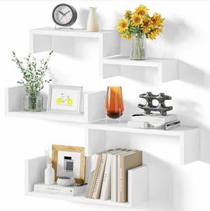 Creativity Stackable Display Wooden Floating Wall Shelves Storage Rack for Living Room Bedroom Bathroom Kitchen Large Capacity