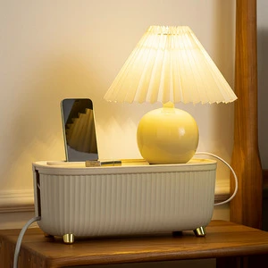 Power Strip Storage Box Desktop Cable Organizer Ribbed Design with Gold Feet Multi-Color Space-Saving Holder for Charger/Wires