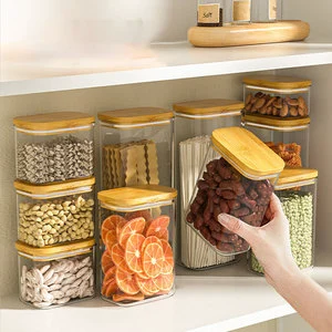 Square Plastic Storage Container With Bamboo Lid Airtight Containers For Cereals Grain Food Pantry Kitchen Storage