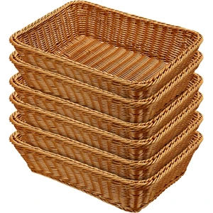 Hand Woven Plastic PP Rattan Storage Basket Vegetable Fruit Bread Basket Bakery Supermarket Display Basket