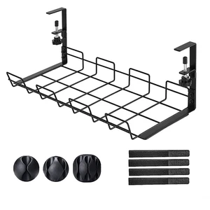 Metal No Drill Table Cord Holders Storage Rack Wire Cord Organizer Basket Under Desk Cable Management Tray
