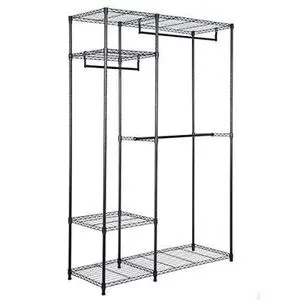 Simple Modern Steel Wardrobe Organizer 5 Tier Portable Clothing Storage Rack Standing Type Black Minimalist Design