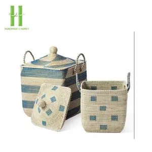 Best Choice Rectangle Seagrass Storage Basket OEM Designs Customize Boho Eco-Friendly Multifunction HNH Craft Handmade Best