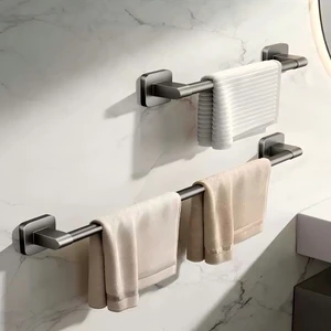 Towel Rack No-Drill Apartment Gun Gray Storage Shelf Nordic Wall-Mounted Towel Bar For Bathroom Single Rod Organizer