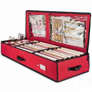 Large Capacity Durable 600D Oxford Christmas Storage Box Premium Holidays Interior Pockets Wrapping Paper Ribbon PP/PC Bag