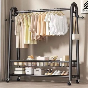 Modern Iron Heavy Duty Eco-Friendly Space Saving Coat Rack with 4 Hooks & 2 Shelves Freestanding for Living Room Hotel Home Use