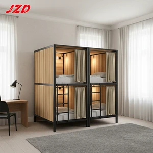 JZD 2 Person Hotel Capsule Sleeping Bed Pods Hotel Metal Bunk Bed With Curtain And Storage For Youth Adult