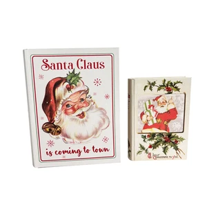 Durable Canvas Storage Book Box Santa Claus Decor with Lid for Christmas Holiday Supplies
