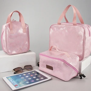 Large Portable PU Toilet Bag with Zipper Closure Fashionable Travel Cosmetic Makeup Case for Ladies Convenient Storage Solution