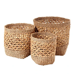 New Arrival Straw Seagrass Woven Rattan Hand Waving Foldable Eco-Friendly Modern Kitchen Storage Baskets Clothing Hamper Bag