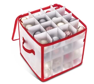 Wholesale Waterproof Transparent Stores Up-to 64 Standard Christmas Ornament Storage Box with Zippered Closure