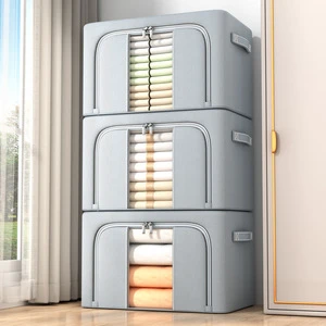 Steel Frame Storage Box Foldable Closet System Organizer Transparent Window Storage Clothes Bins Fabric Toy Storage Box