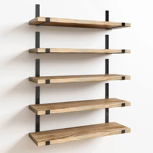5-Piece Rustic Style Wooden Floating Shelf Set for Home Decor Bedrooms Living Rooms Kitchens Wall Storage Rack for Plants