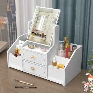 GREENSIDE Modern Design Cosmetic Storage Box PVC Plastic Jewelry Drawer Storage with Mirror for Household Skin Care Rack