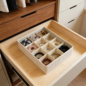 DIY Adjustable Compartment Storage Fabric Organizer For Socks Ties Jewelry & Hair Accessories Collapsible Drawer Divider Bins
