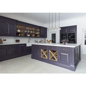 CBMmart Custom Made European American Style Wood Design High Quality Purple Shaker Solid Wood Kitchen Cabinet